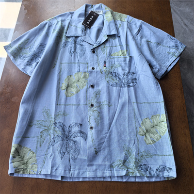 捡漏 柔软透气款女短袖桑蚕丝绢纺提花蓝花色衬衫真丝上衣柔软新