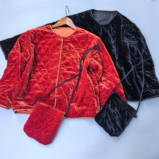 新品100%桑蚕丝真丝丝绒棉服外套新中式国风厚实女装冬季丝绒外套