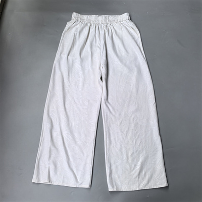 新品 100%真丝绢纺提花多色直筒女休闲全松紧百搭宽松桑蚕丝裤子