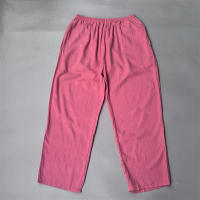 浅西瓜红提花 100%真丝绢纺透气女休闲裤全松紧百搭宽松桑蚕丝裤