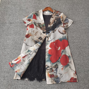 2023新款女装民族中国风100重磅真丝欧根缎盘扣款外套披肩