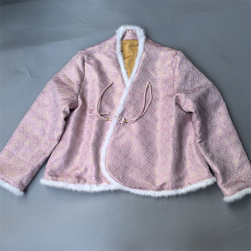 年底亏本清仓 高端V领棉服冬国风宋锦女唐装织金水貂毛盘扣夹棉新,女装/女士精品,棉衣/棉服,淘宝优惠券,粉丝福利购,淘宝优惠卷