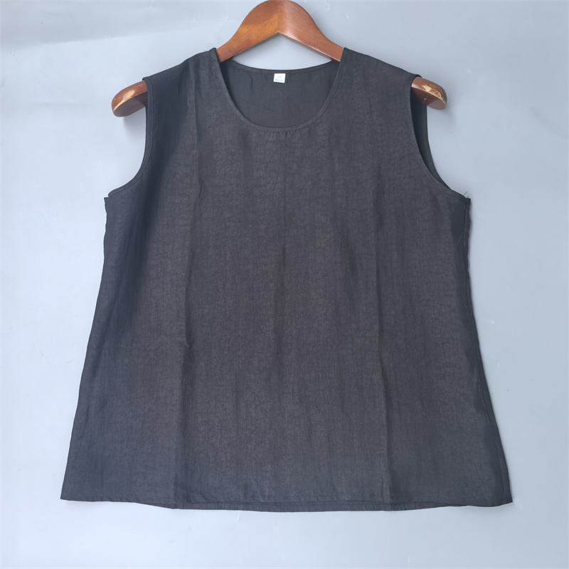 高端 夏100%真丝香云纱圆领复古龟纹上衣女无袖衫套头百搭背心新