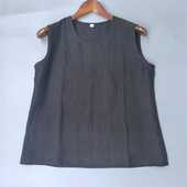 衫 高端 夏100%真丝香云纱圆领复古龟纹上衣女无袖 套头百搭背心新