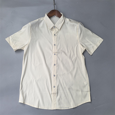 米色修身 基本款高奢女短袖95%真丝斜纹缎衬衫丝滑桑蚕丝上衣新