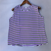 条纹 T恤 上衣桑蚕丝套头衫 100%真丝素绉缎背心女夏季 透气百搭无袖