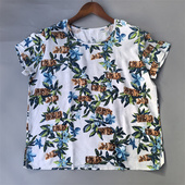 新品 女T恤 上衣款 100%真丝绢纺提花 印花高端柔软桑蚕丝圆领短袖