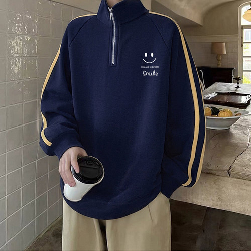 秋冬美式重磅半拉链立领长袖卫衣