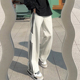 宽松运动直筒裤 秋冬新款 青少年大码 三条杠条纹休闲阔腿卫裤 子 美式