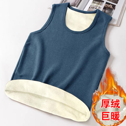 冬季羊羔绒加绒加厚保暖背心马夹男2024新款坎肩无袖T恤打底马甲