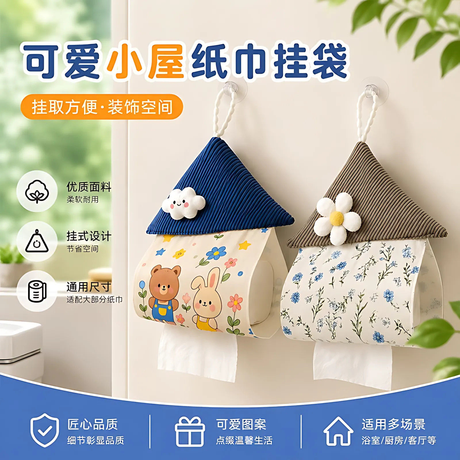 壁挂抽纸套灯芯绒小房子纸巾套
