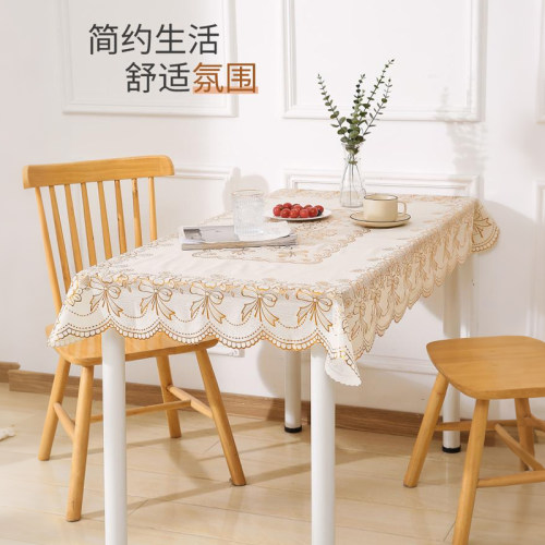 桌布防水防油免洗长方形餐桌布茶几垫塑料台布套客厅烫金桌布
