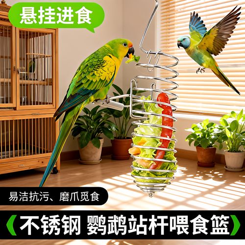 鸟类喂食器不锈钢水果蔬菜篮悬挂式玩具鹦鹉投喂神器鸟笼配件用品