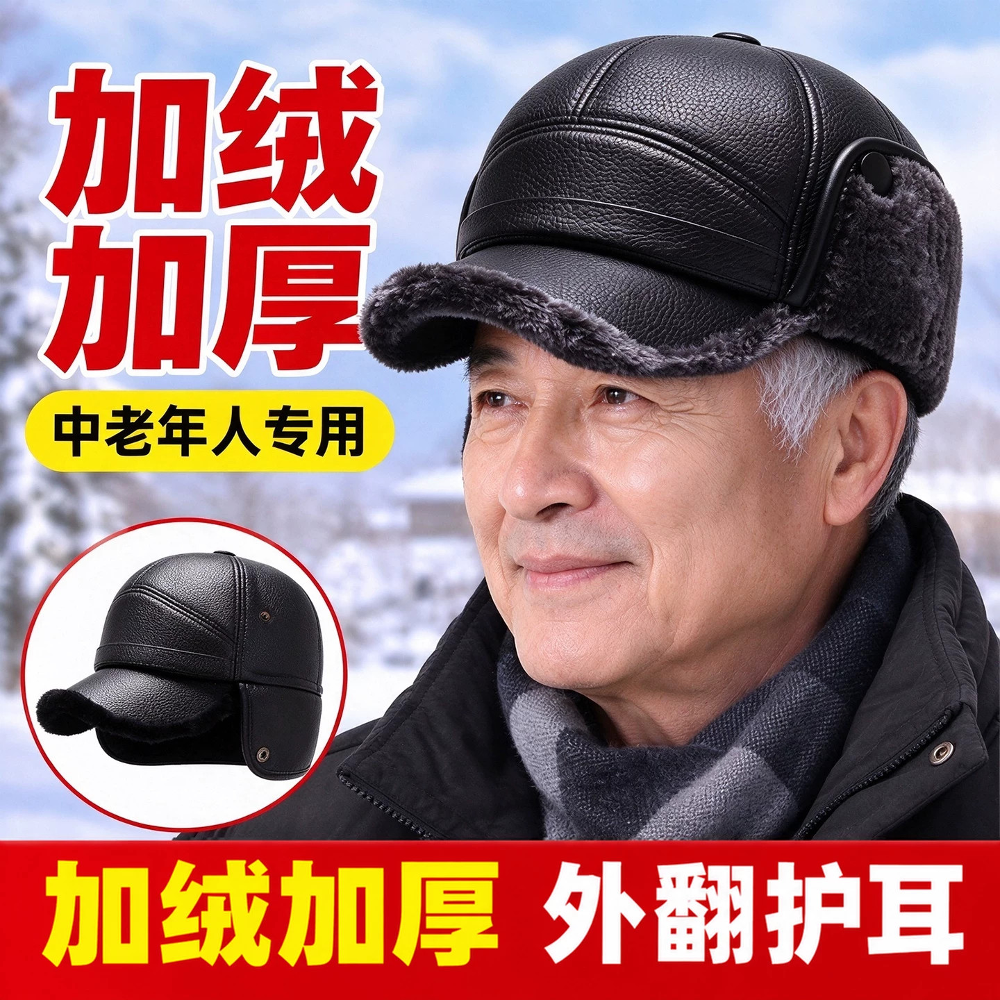 中老年男士秋冬加厚保暖护耳棒球