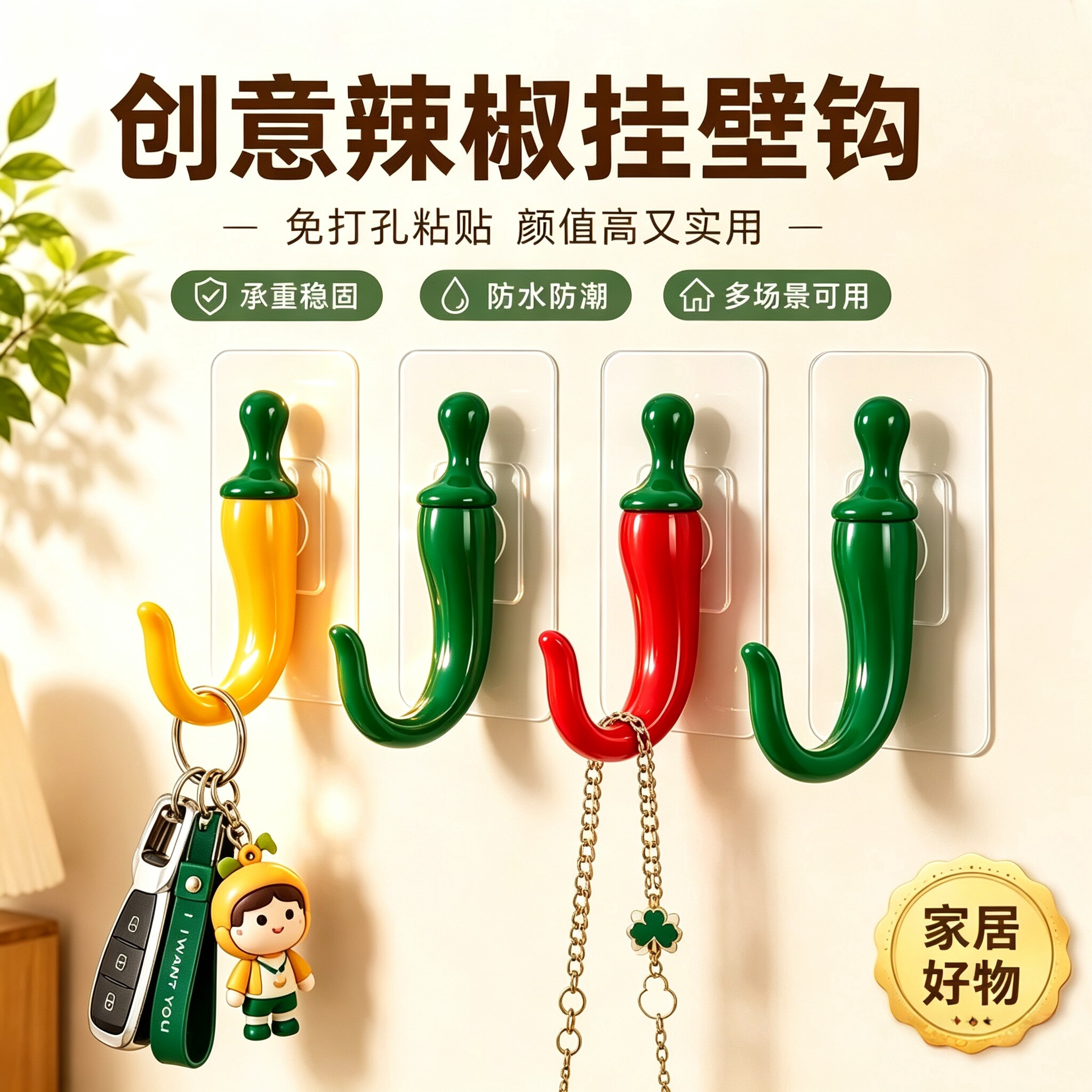 门后免打孔辣椒粘胶挂钩