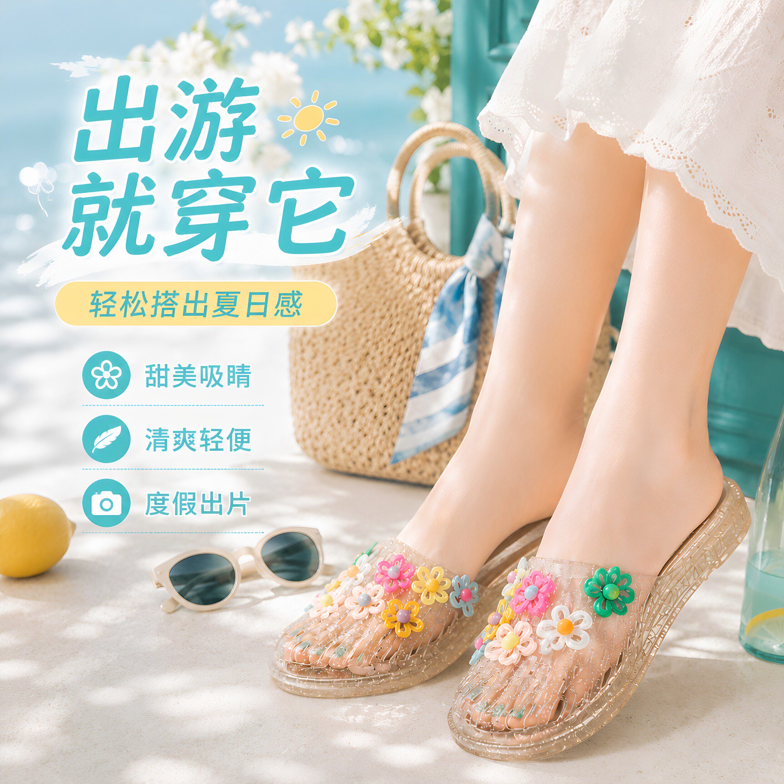 女水晶鞋平底包头半拖防滑软底