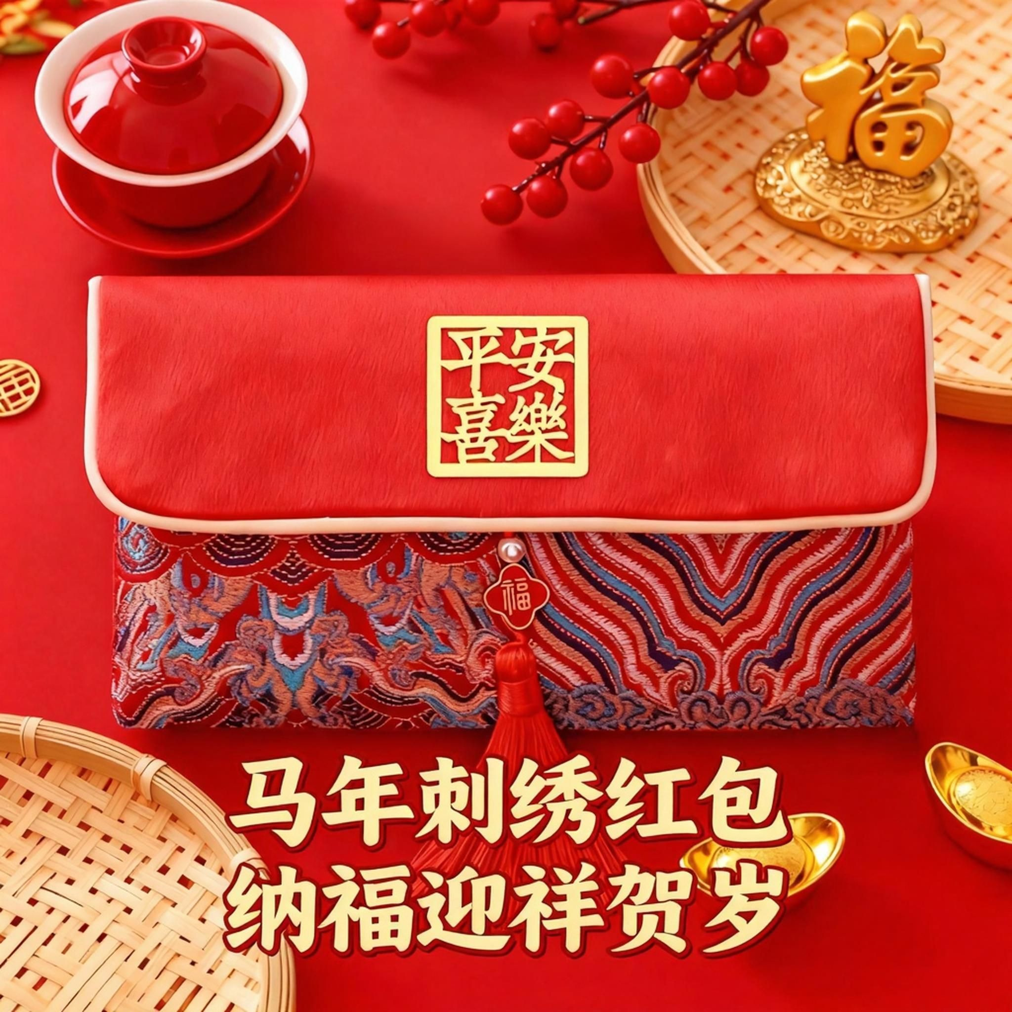 马年新款刺绣红包布艺压岁包大号万元红包高档通用平安喜乐利是封