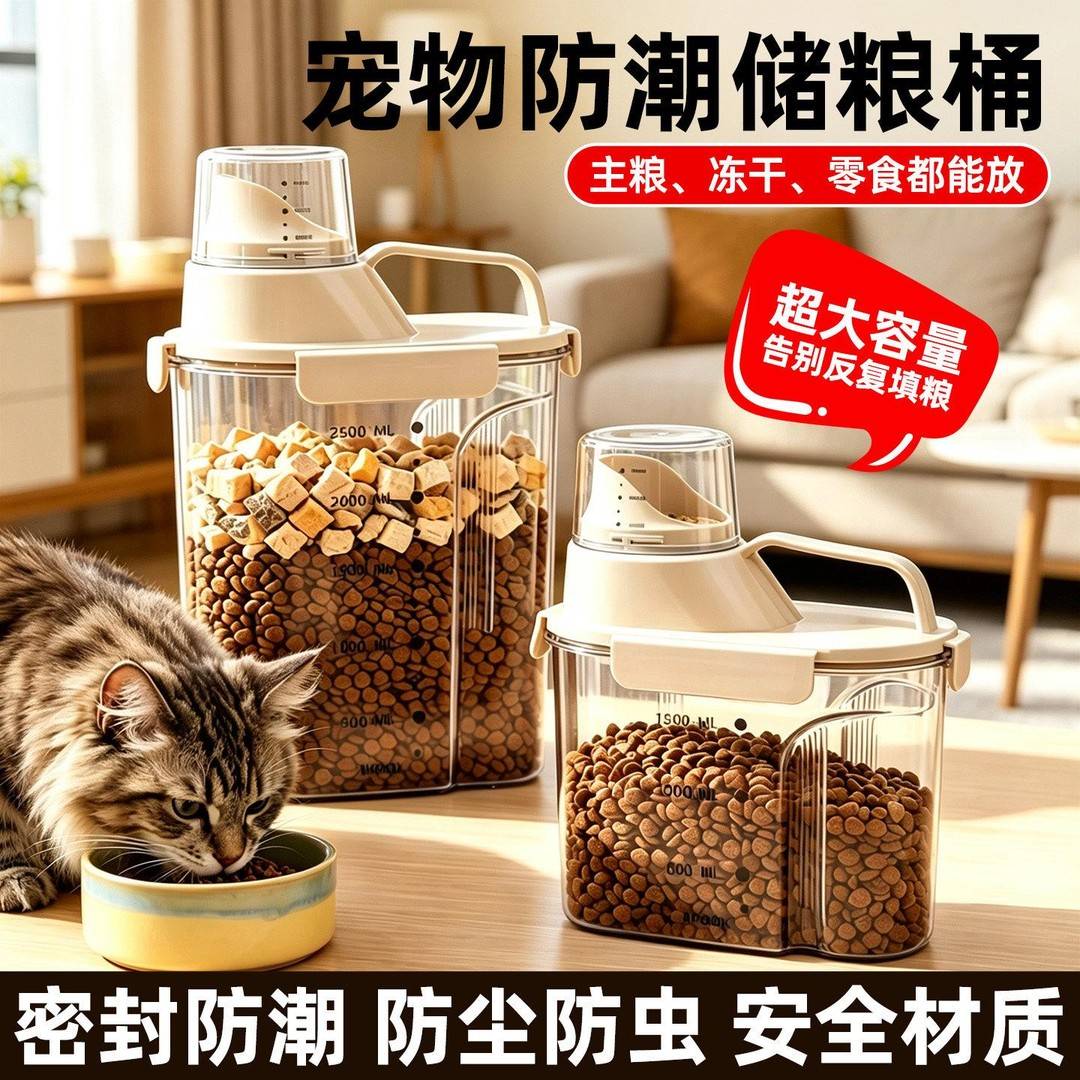 猫粮储存桶狗粮密封罐宠物用品零食防潮收纳盒真空猫咪储粮桶盒子图片