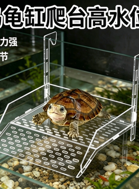 乌龟晒台亚克力深水晒背爬台壁挂式透明造景爬梯高水位休息浮台