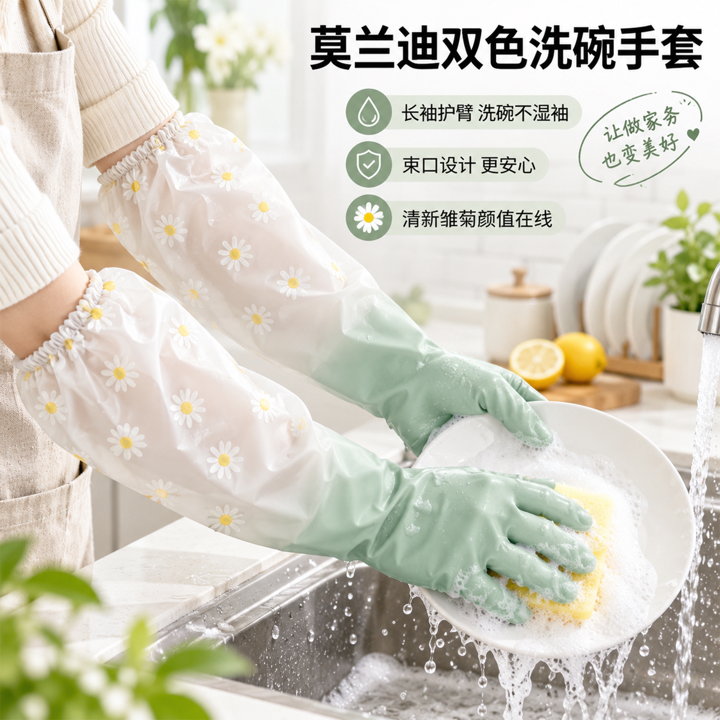 加绒加厚手套洗碗家务厨房清洁耐用型橡胶胶皮加长防水洗衣服专用