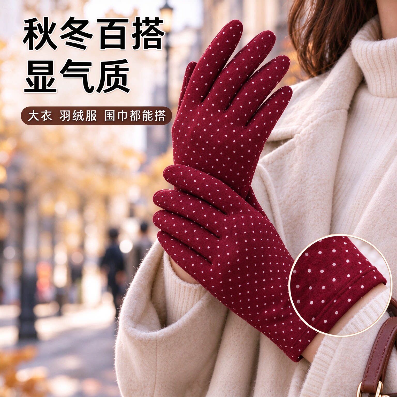 秋冬女加绒加厚防寒保暖手套