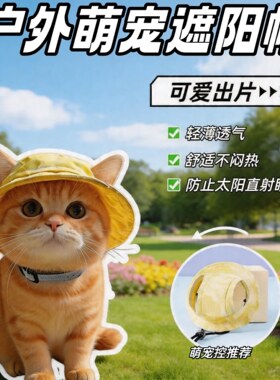 猫咪帽子可爱露耳朵狗狗夏季防晒太阳帽德文猫英短宠物小猫渔夫帽