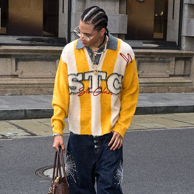 抓毛提花刺绣长袖POLO针织毛衣