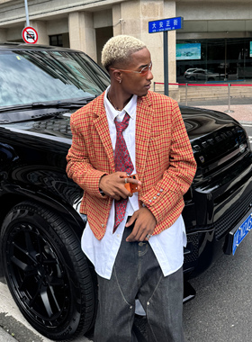 STEEPC 千鸟格纹小香风羊毛混纺小立领西装夹克外套