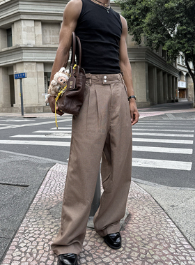 STEEPC 千鸟格立体剪裁高智通勤宽松baggy垂感抗皱休闲西裤长裤