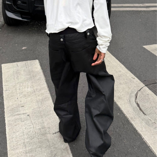 STEEPC黑色男士宽松直筒长裤
