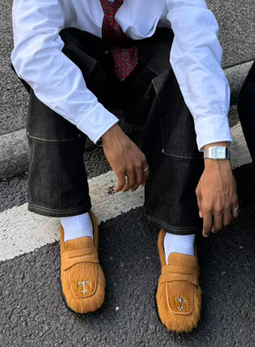 STEEPC 真皮马毛内里鞋垫头层牛皮日常通勤百搭一脚蹬休闲乐福鞋