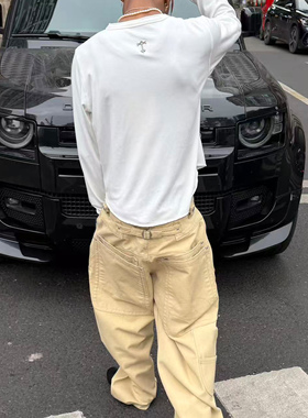 STEEPC 多层口袋结构巴黎扣宽松直筒baggy帆布工装长裤