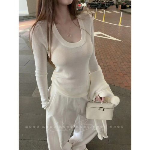 超有质感羊毛保暖针织上衣女秋冬圆领修身基础百搭打底衫