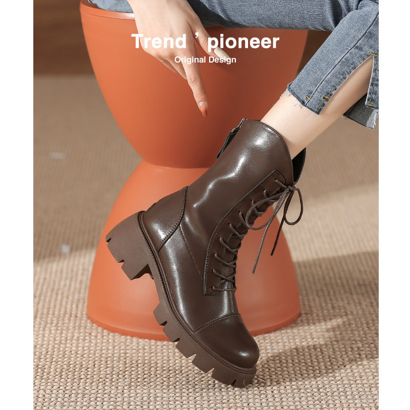 小个子马丁靴女2025新款超火系带靴子女鞋黑色单靴女靴内增高短靴