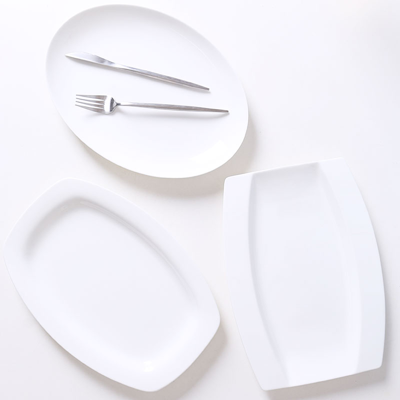 景德镇不规则纯白色骨瓷蒸鱼盘子