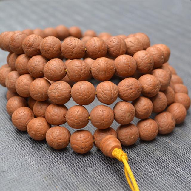 尼泊尔天然凤眼菩提108颗原籽手串手持红黄皮男士佛珠手链项链