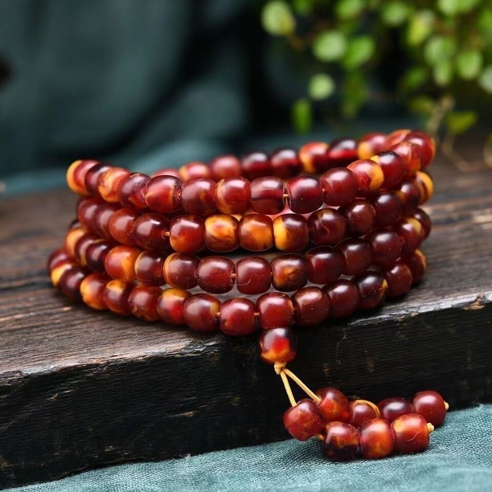 龙涎香 桶珠 路路通 108颗佛串 多圈手串 血龙涎 红料