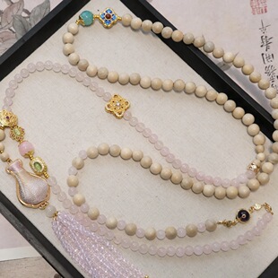 葫芦珍珠粉色缎面布旗袍斜挎链小废包 国风民俗新中式