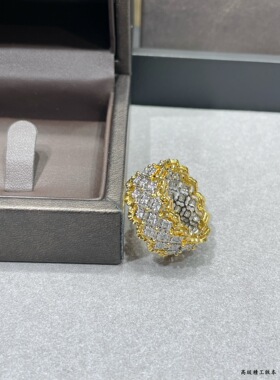 V金 精工版 意大利织纹花边女 歌剧院宽版蕾丝花边戒指指环