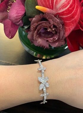 千金名媛风S925纯银满钻立体双排钻蝴蝶结手链高级感满钻镶嵌奢