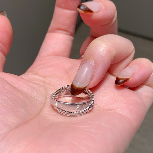 S925纯银中古老钱风拉丝星芒八芒星精工麻花交叉戒指轻奢百搭指环
