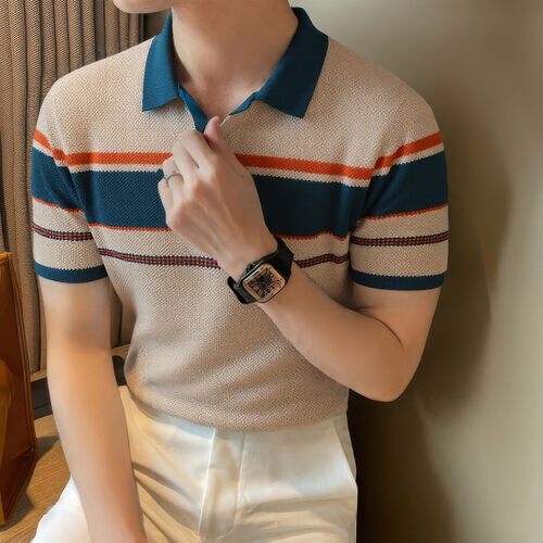 老钱风纯色针织POLO衫男夏季2026款翻领轻熟商务短袖t恤通勤男装