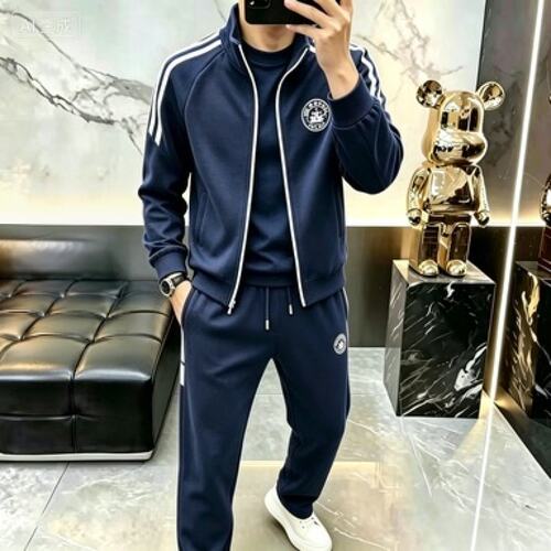 春秋季运动休闲套装男宽松潮流高级感帅气立领长袖T恤长裤两件套