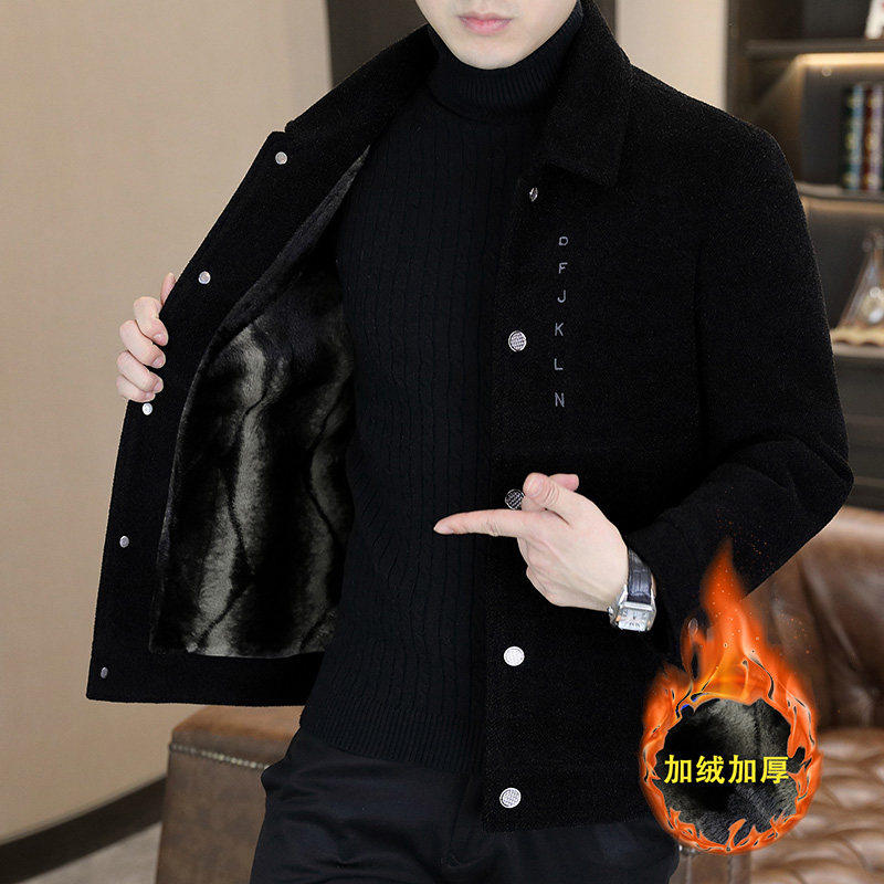 金貂绒短款呢子大衣男秋冬韩版潮牌拼色风衣青年加绒加厚毛呢外套