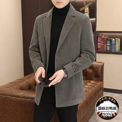 2025冬季新款金貂绒毛呢大衣男中长款西装领羽绒内胆外套呢子风衣