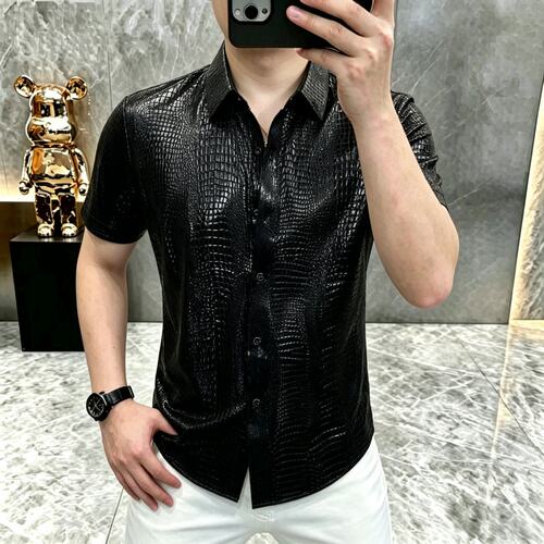 弹力冰丝短袖男士衬衫夏季薄款冷淡系高级感衬衣痞帅修身寸衫纯色