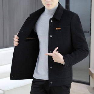 轻奢翻领羊毛外套男款潮流帅气短款呢子夹克男士秋冬季双面呢大衣