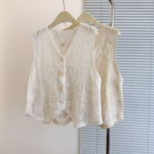 高级感叠穿宽松显瘦休闲V领坎肩上衣 马甲背心女夏季 法式 复古无袖