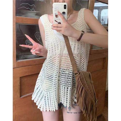 无袖勾花镂空设计感针织罩衫