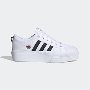 Adidas 女鞋 三叶草 新款logo款Nizza增高厚底帆布小白板鞋FX8538